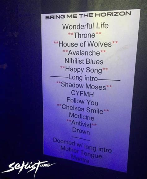 Bring me the horizon setlist - Get the Bring Me the Horizon Setlist of the concert at Pearl Concert Theater at Palms Casino Resort, Las Vegas, NV, USA on October 22, 2022 from the Post Human USA Tour 2022 Tour and other Bring Me the Horizon Setlists for free on setlist.fm!
